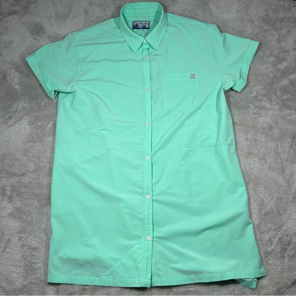 HUK Kona Cover Up Dress Pockets Seafoam Teal Pockets Women’s Large Fishing